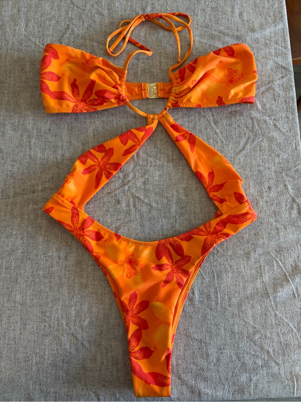 Oh Polly Orange Floral Swimsuit M